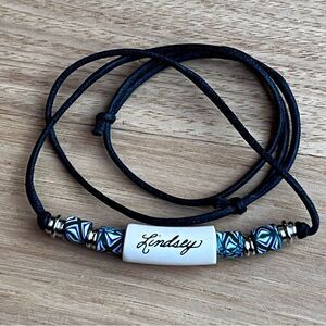 Lindsey Wrap Choker Leather Personalized Name Boho Kiln Fired Beads